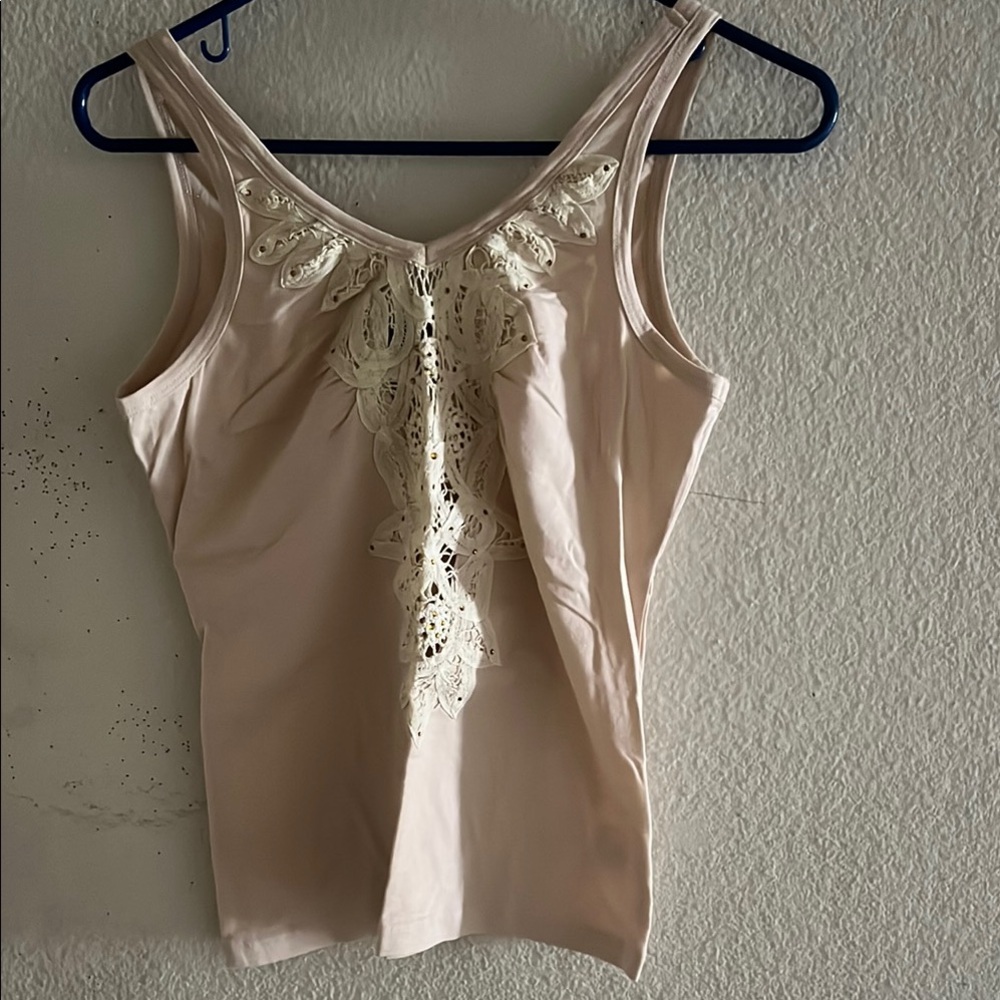 bebe Cream Tank Top with Lace Detail